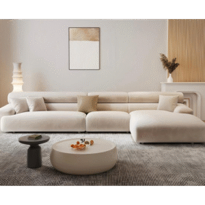 Modern White L-Shaped Sofa Set with Chaise Lounge