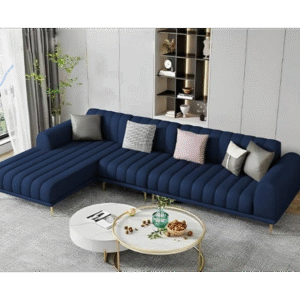 Royal Blue Velvet L-Shaped Sofa Set with Cushions