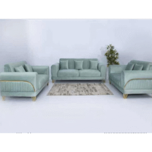 Mint Green Velvet Sofa Set with Golden Accents