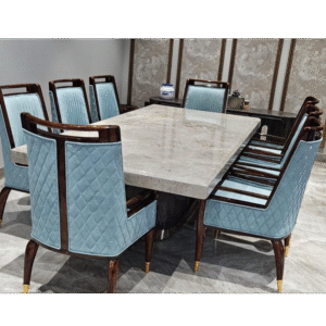 Premium 8-Seater Marble Dining Table with Quilted Chairs