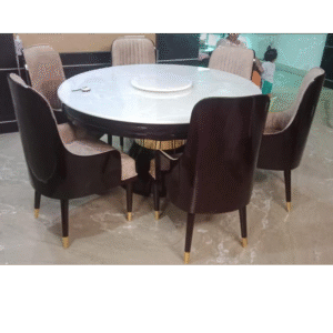 Round White Marble 6-Seater Dining Table with Velvet Chairs